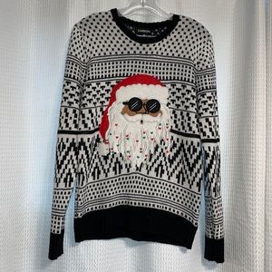 Cool Santa in Sunglasses Christmas Holiday Ugly Sweater Acrylic Beard Bl…